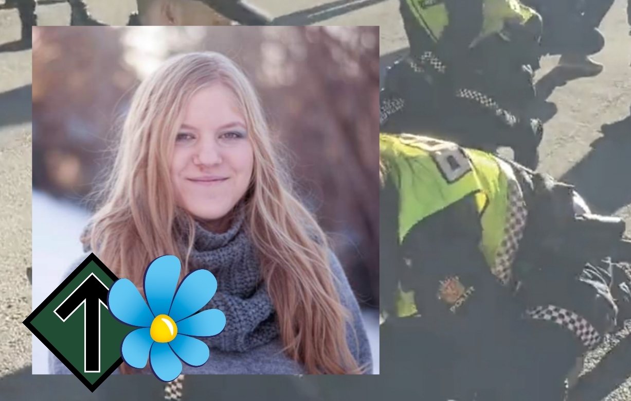 Här deltar SD-politikern Rafaela Håkansson i helgens NMR-upplopp